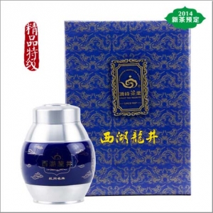 【顶峰】2015新茶预售 明前精品特级西湖龙井 绿茶 锡罐蓝款礼盒